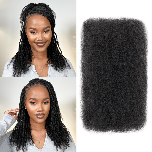 BLL Afro Kinkys Bulk Human Hair-100% Human Hair for Mini Twist Braiding Dreadlock Loc Extensions Afro Kinky Curly Hair Bulk Black Color (4#, 16 Inch (Pack Of 1))