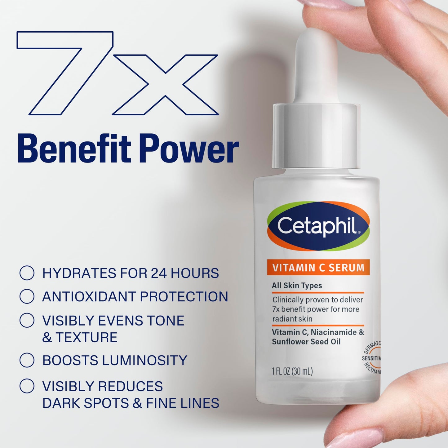 Cetaphil Vitamin C Serum, Visibly Reduces Look of Dark Spots and Hyperpigmentation, Formulated with Niacinamide, Designed for Sensitive Skin, Fragrance Free, Dermatologist Tested, 1oz