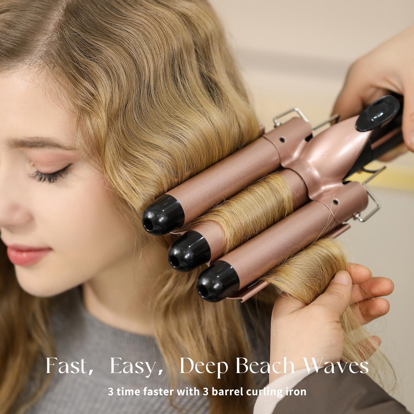 5-in-1 Curling Iron Set, Includes 3 Curling Irons and 4 Interchangeable Ceramic Barrels; Dual-Voltage Wavy Curling Iron; Comes with Protective Gloves and Hair Clips (0.3–1.5 inches), Rose Gold