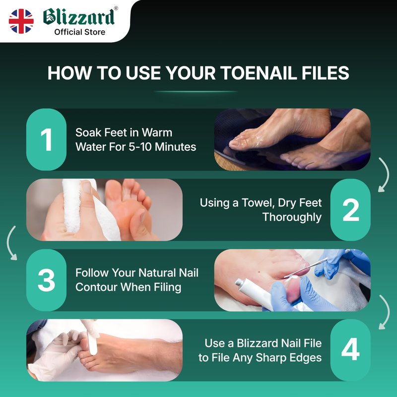 Blizzard Premium Blacks File Foot Care Pedicure Kit – 3-Piece Ingrown Toenail Kit – Double-Sided Toenail Cleaner, Nail File & Nail Lifter – Stainless Steel Podiatry Tools Professional Nail File Set
