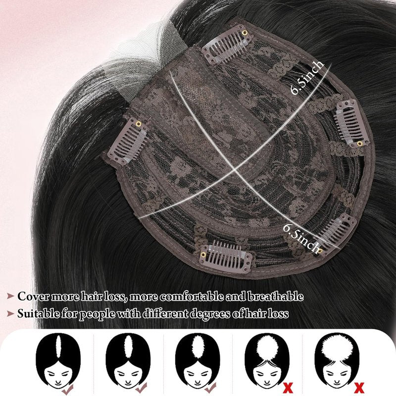 Megito Hair Topper 12inch Clip in Synthetic Hair Toppers for Women with Thinning Hair Lightweight and Breathable 6.5"X6.5" Big Base Toppers Hair Pieces for Women Daily Use Black