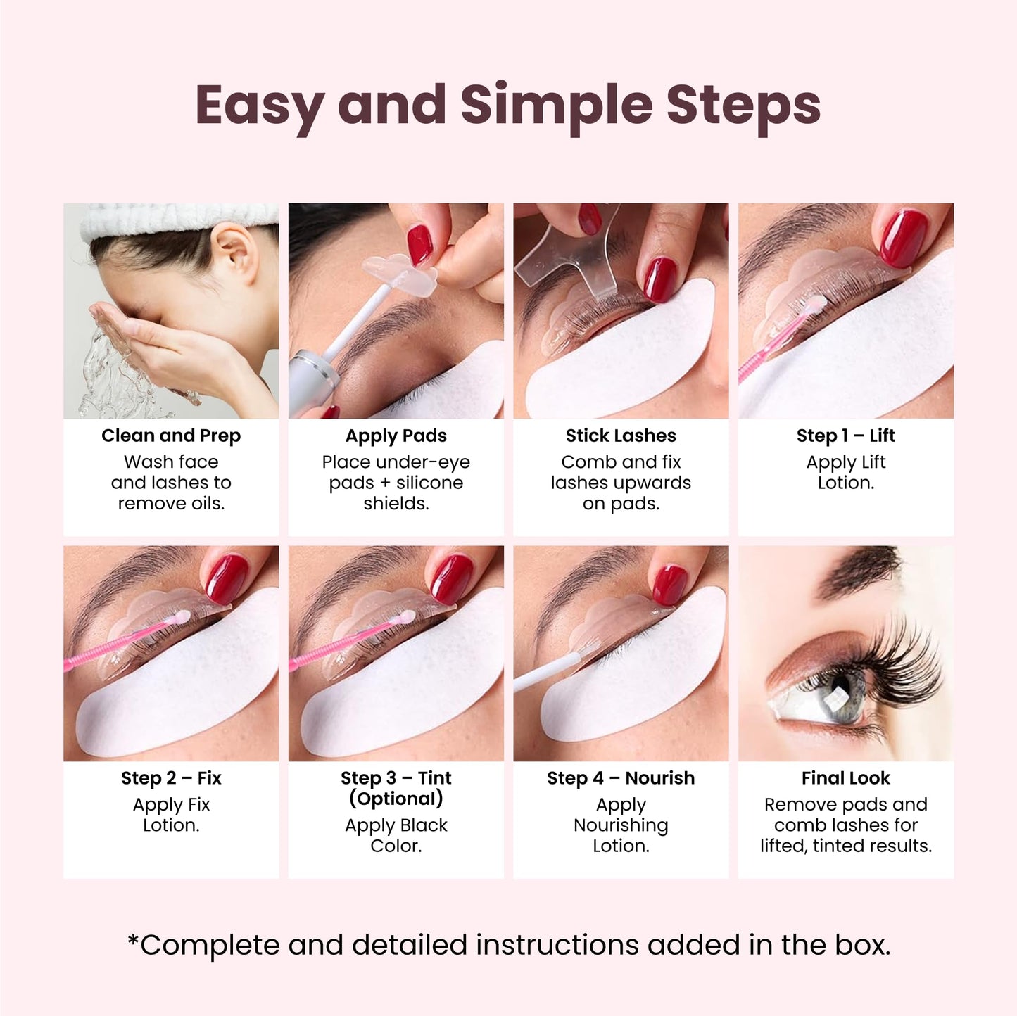 Korean Lash Lift Kit + Color Kit - Salon Results -Easy Application for Perfectly Curled and Darker Lashes for 8 Weeks, Nourishing Ingredients, Complete 3 Applications Kit- LIVIA