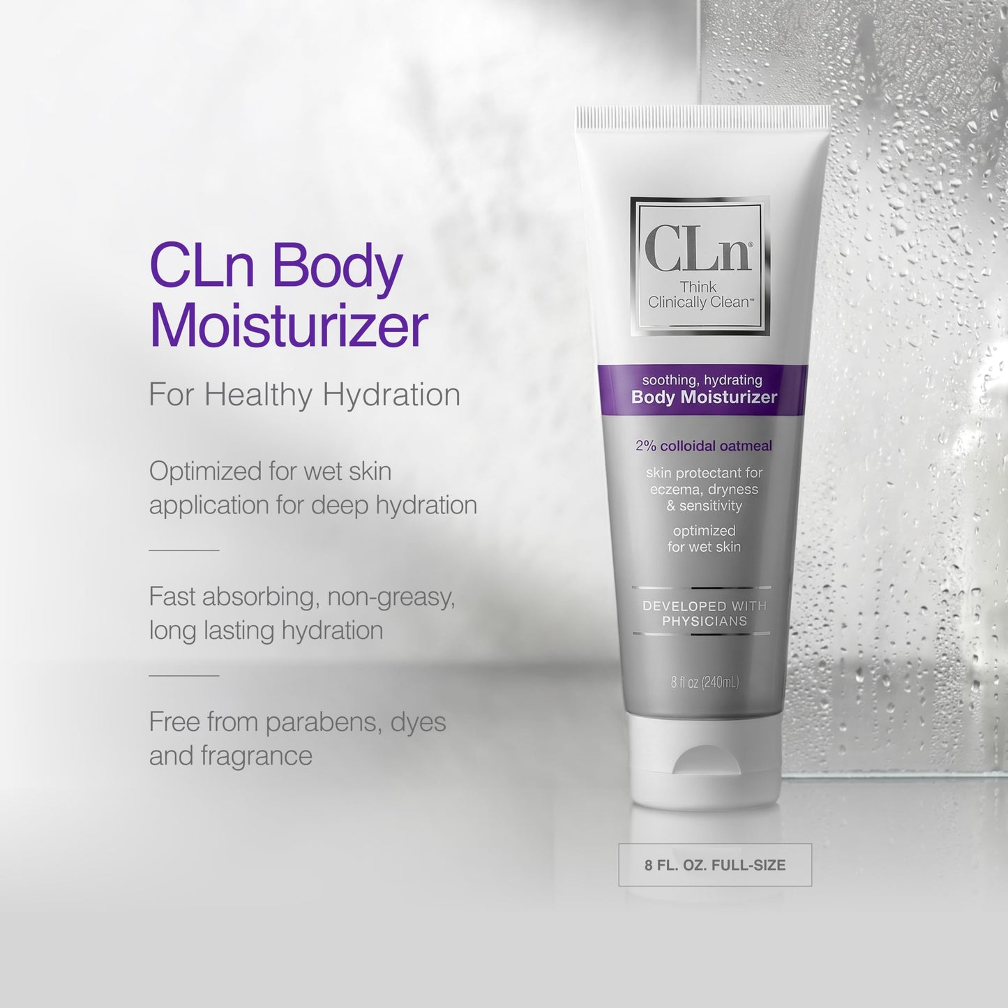 CLn® Body Moisturizer - A skin protectant delivering 2% Colloidal Oatmeal, Paraben-Free, Dye-Free & Fragrance-Free, 8 fl. oz.