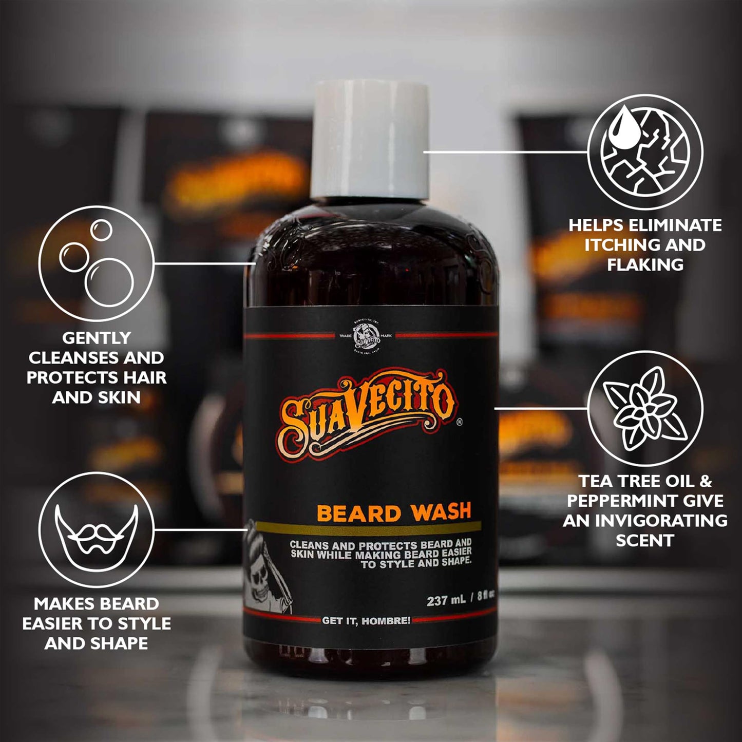 Suavecito Beard Wash Cleansing and Styling Beard Face Wash For Men (8 ounce.)