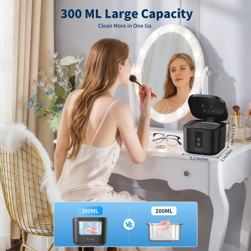 Ultrasonic Retainer Cleaner Machine, 48KHz Dental Cleaning Pod for Denture, Mouth Guard, Aligner, Night Guard, Braces, Toothbrush Heads, Jewelry with Digital Timer & 6 Modes, 13oz Capacity, White