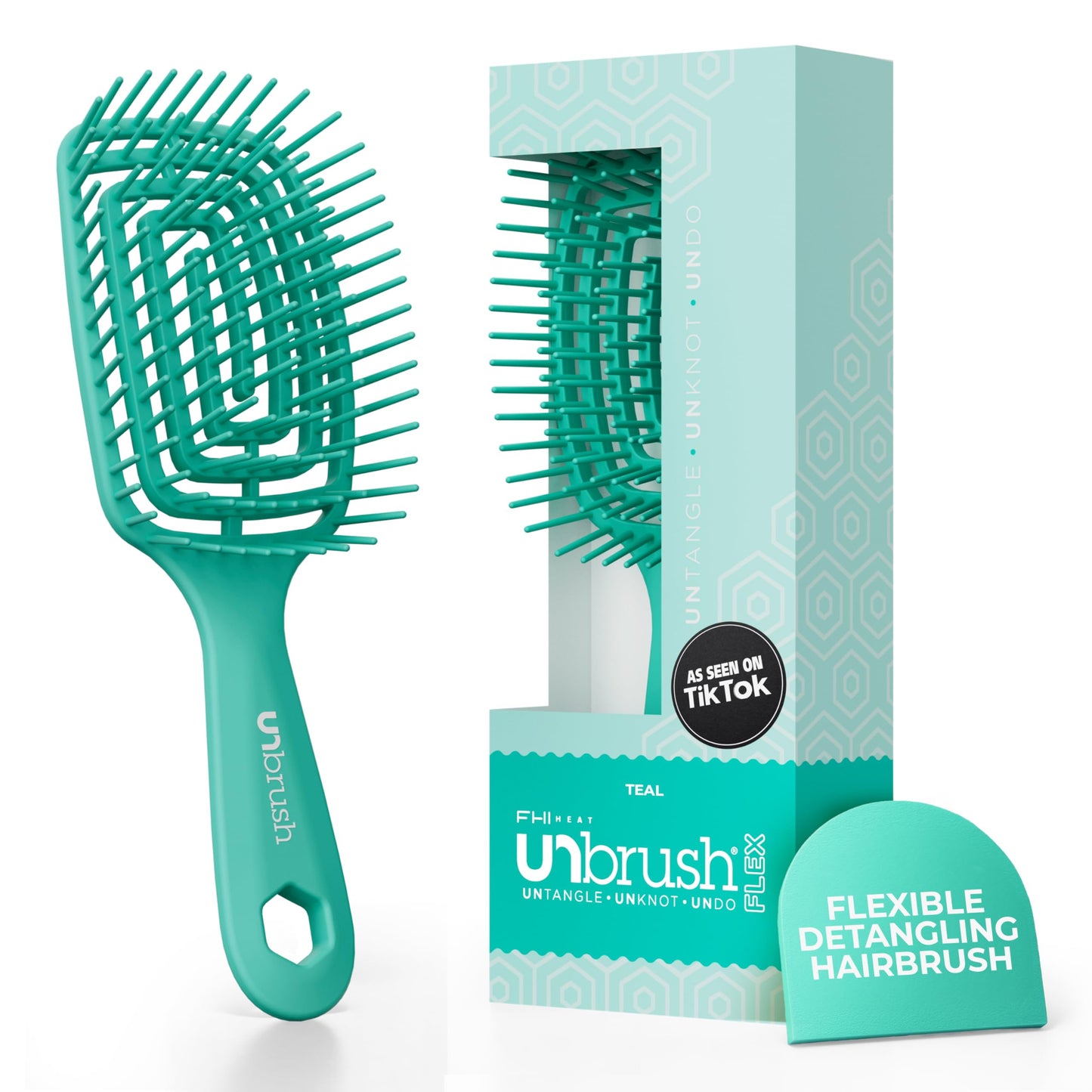 FHI Heat UNbrush Flex Detangling Brush — Ultra-Flexible, Pain-Free Hair Brush Detangler with DuoFlex Anti-Static Bristles for Removing Tangles, Massaging Scalp & Faster Styling - Teal