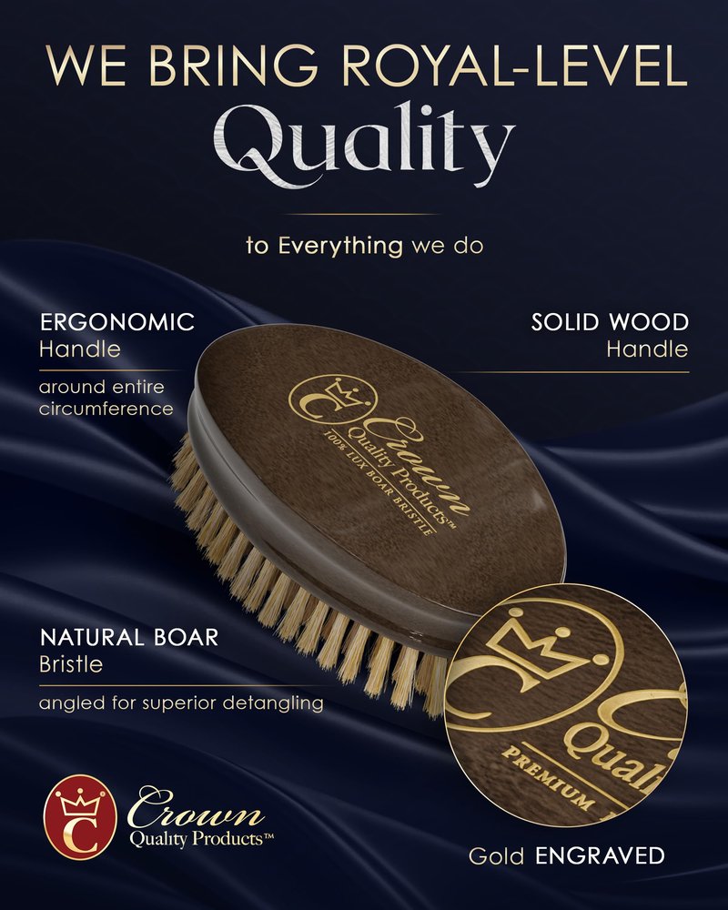 Ultimate Beard Hairbrush - Designed for Beards - Soft Natural Boar Bristle, All Purpose Detailing Brush, Solid Maple, High Gloss Rosewood Finish, Gold Engraved, Compact size by Crown Quality Products