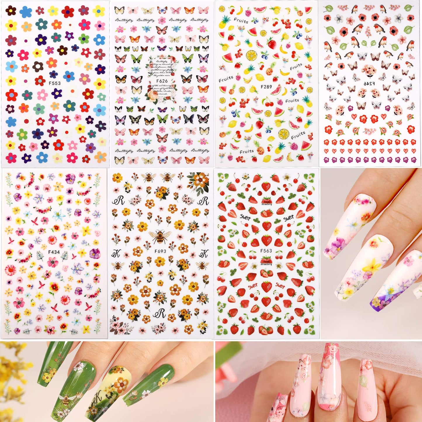 Coffin Nail Tips, Teenitor Nail Art Kit with Nail Art Stickers Holographic Nail Art Sequins Glitter Press On Nails DIY Fake Nails