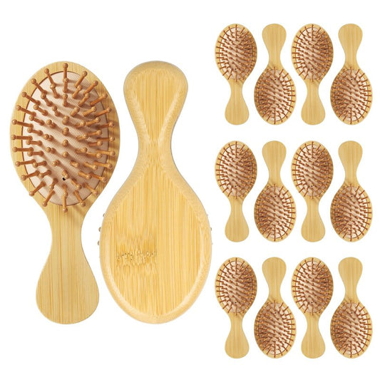 MRD 12 Pcs Mini Bamboo Hair Brush Set, Bulk Natural Paddle Brushes with Ball-Tipped Bristles Detangling Hairbrush, Massage Scalp Thick/Thin/Curly/Dry Hair For Women & Men DIY at Home Round