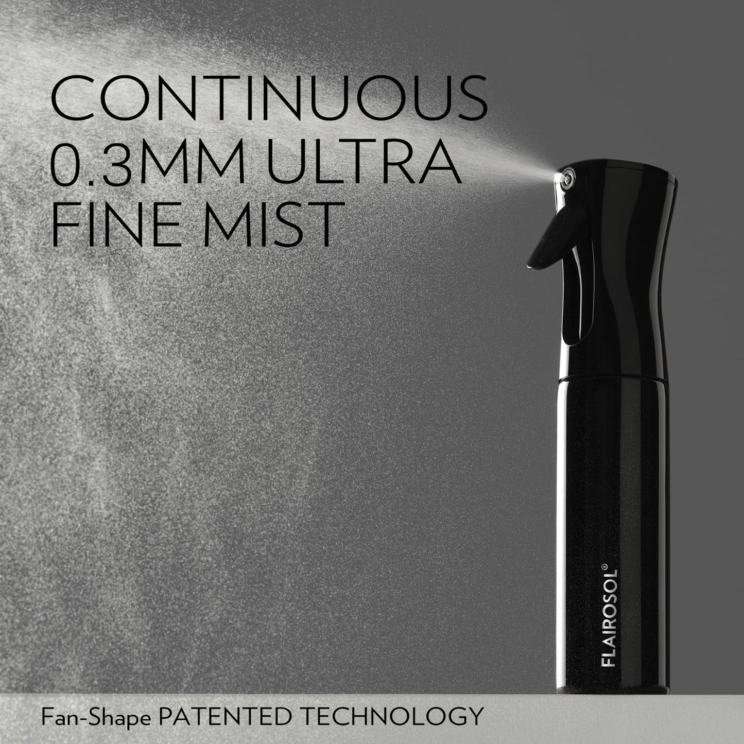 FLAIROSOL - The Original, Continuous Ultra Fine Mist Spray Bottle, White & Black Bottle for Hairstyling