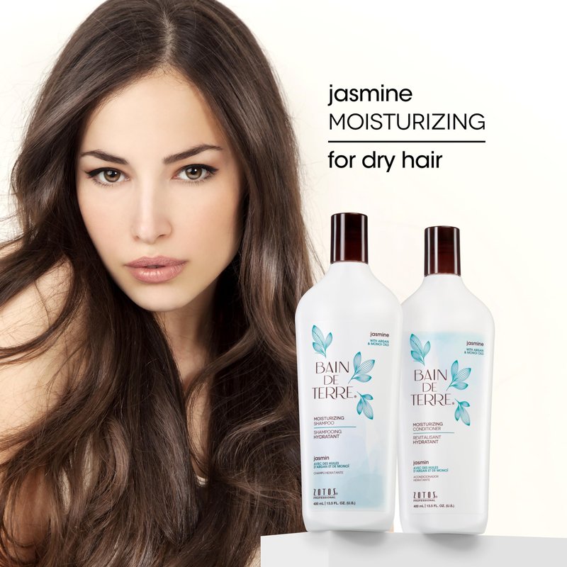 Bain de Terre Jasmine Moisturizing Shampoo, Luxurious Hydration for Dry Hair with Argan & Monoi Oils, Paraben-Free, Color-Safe, Vegan, 13.5 Fl Oz