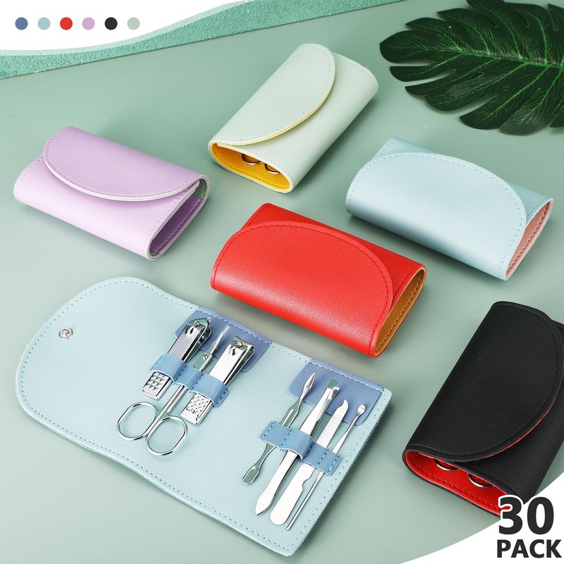 30 Set Manicure Kit Bulk Nail Clippers 7 in 1 Mini Nail Clippers Stainless Steel Professional Care Pedicure with Travel Bag Grooming Kit for Women Men Home(Retro Color,Stylish)
