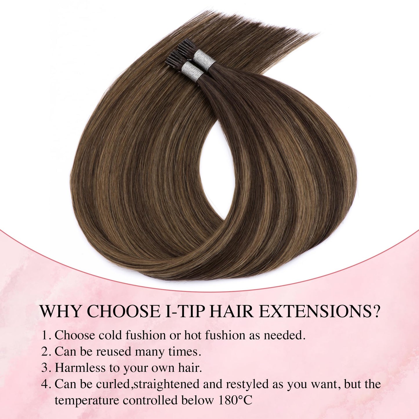 Senmy Itip Hair Extensions Real Human Hair Dark Brown Ombre to Ash Brown Highlight Fushion itips Hair Extensions 18inch Human Hair I Tip Extensions 50g Real Human Hair Extensions