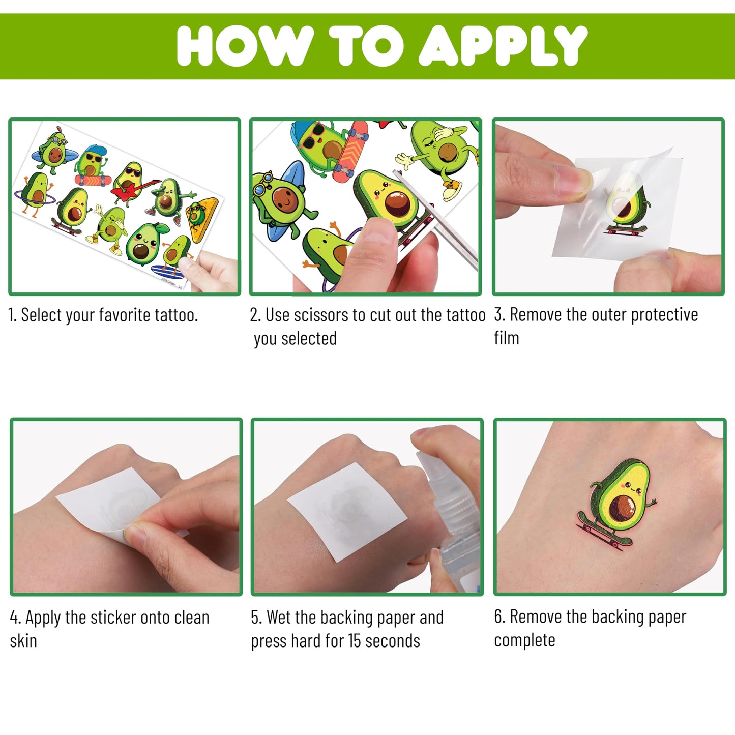 100 PCS Funny Avocado Temporary Tattoos for Kids