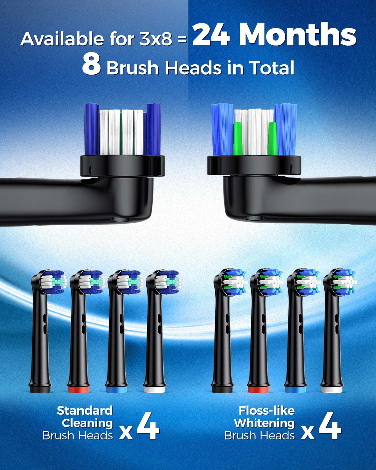 TEETHEORY Rotating Electric Toothbrush for Adults with 8 Brush Heads (2 Types), 4 Modes Deep Clean Electric Toothbrush with Rechargeable Power and 2 Min Smart Timer Black