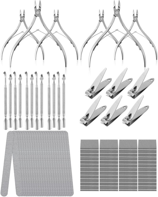 Lasnten 6 Manicure Set 12 in 1 Nail Pedicure Care Kit, 100/180 Nail Files, Buffer Blocks, Cuticle Remover Nippers Trimmer, Clippers, Cuticle Pusher Tools Prep Kit for Women Spa Party Supplies Favors