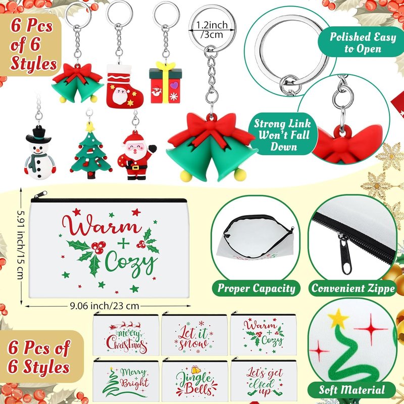 Christmas Gifts Set - 24 Oz Merry Christmas Plastic Tumblers with Lids & Straws | Makeup Bag, Crew Socks & Keychain for Holiday Parties