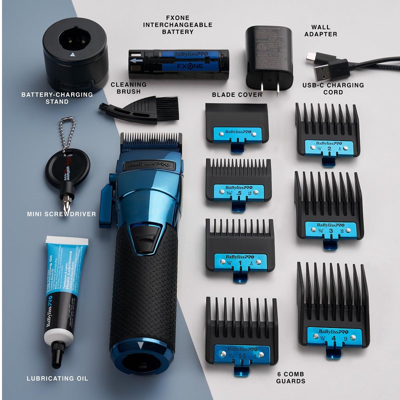 BaBylissPRO FXONE Professional Cordless Clipper in Blue - Beard Trimmer for Men, Professional Stylist & Barber Clippers, USB-C Cordless Hair Clippers for Men