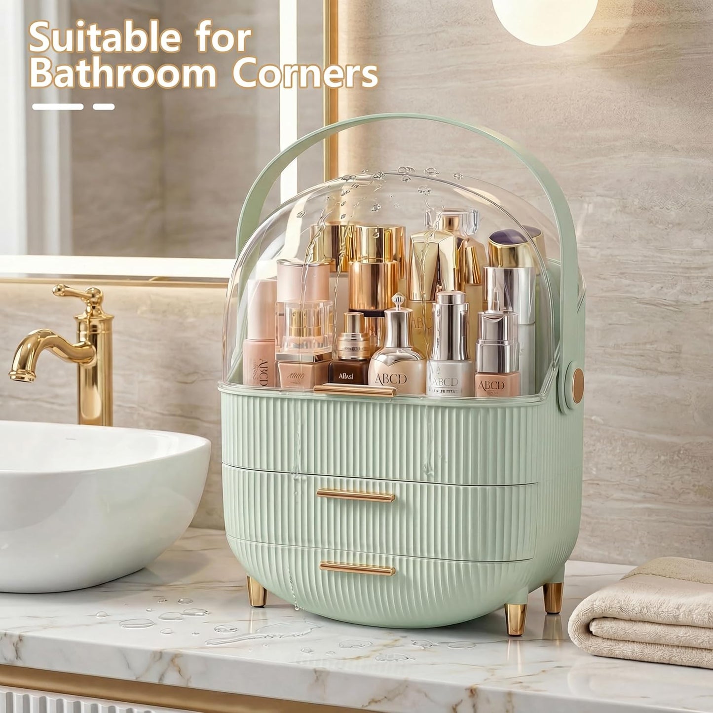 Makeup Organizer - Transparent Cosmetic Display Case for Skincare | Bathroom Countertop & Vanity, White