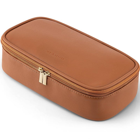 VLANDO Travel Makeup Bag,Small Travel Make up Cosmetic Bag,PU Leather Makeup Organizer Bag