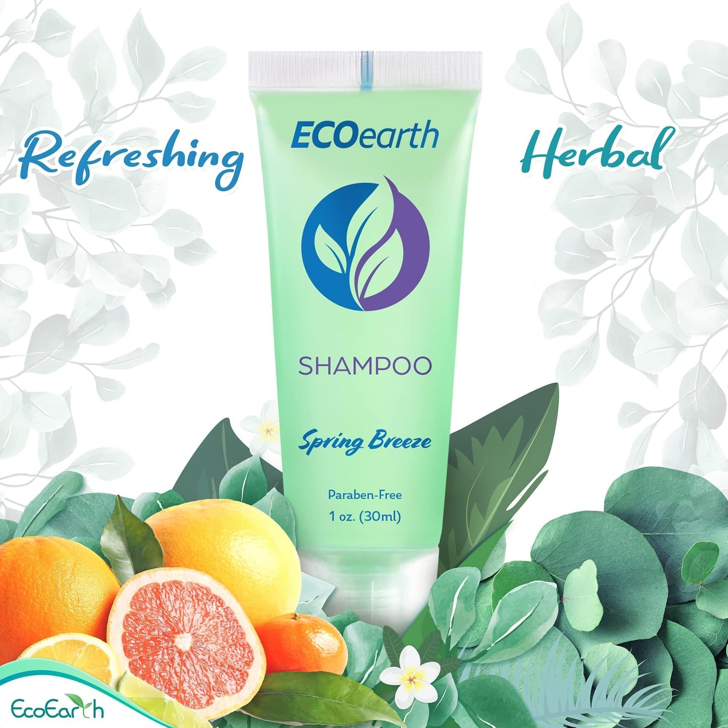 EcoEarth - Travel Size Hotel Shampoo - 1 fl oz, 100 Pack, Spring Breeze - Delight Your Guests with Revitalizing & Refreshing Hair Clenaser for Guest Hospitality - Small Size Luxury Shampoo in Bulk