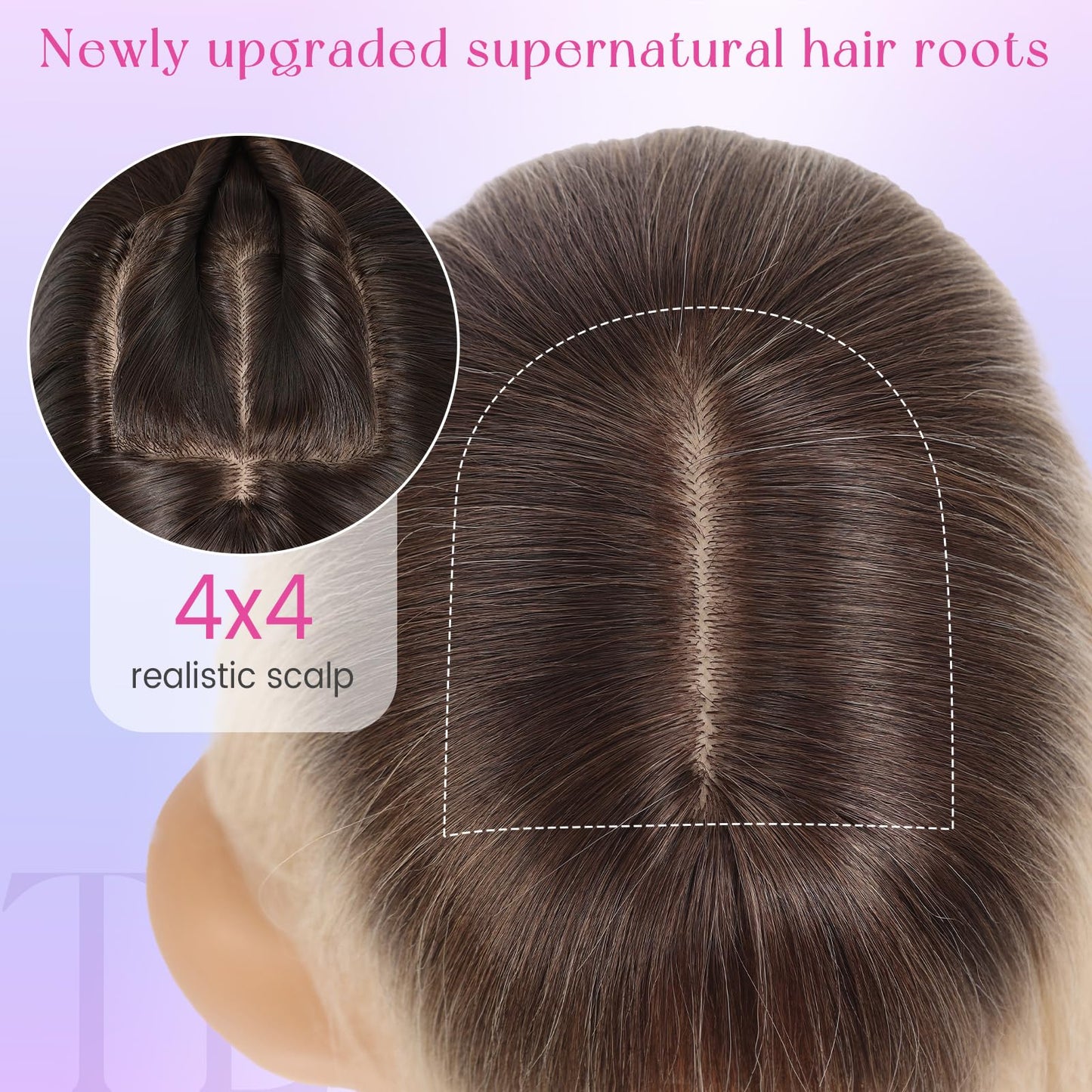 testar 4x4 Realistic Scalp Long Ombre Brown Blonde Straight Wigs With Bangs for Women Synthetic Heat Resistant Fiber 26IN Layered Brunette Wigs for Daily Use
