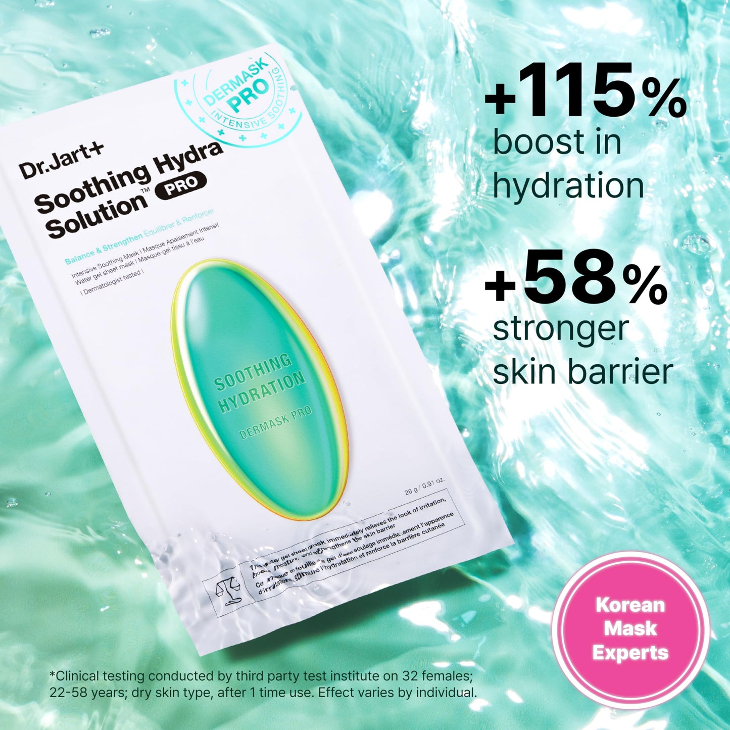 Dr.Jart+ Dermask Soothing Hydra Solution Korean Face Mask for Visibly Irritated Skin | Sheet Mask | Gifts for Women | Korean Skin Care, 5 Pack