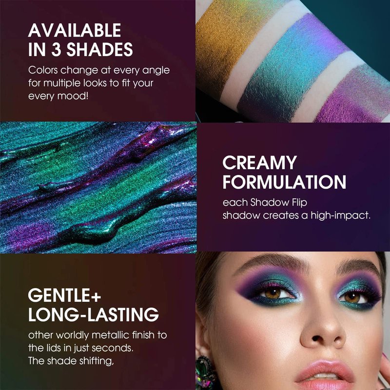 BIOKUSY 3 Colors Metallic Liquid Chameleon Eyeshadow, Multi-Dimensional Eye Looks, Long-lasting Holographic Glitter Multichrome Eyeshadows Makeup (#Peacock+Wonder+Ember)