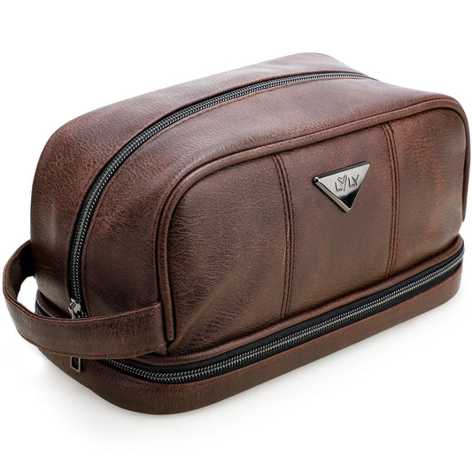 emissary Leather Travel Toiletry Bag for Men, Dopp Kit - Coffee