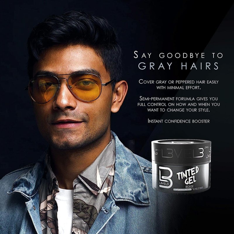 Black Tinted Hair Gel - Level 3 Strong Hold for Instant Gray Coverage | Adds Volume, Texture & Shine