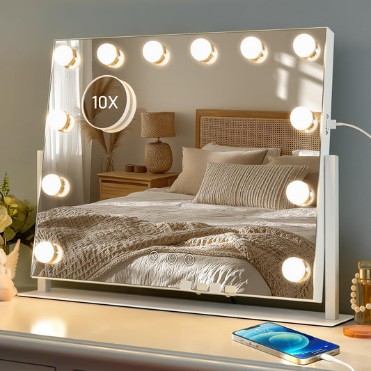 Kottova Vanity Mirror with Lights, 19.6"x15.7" Makeup Mirror with Lights,Lighted Makeup Mirror with 3 Color Modes and Touch Control,Dimmable,for Vanity Desk Tabletop,Metal Frame(White)