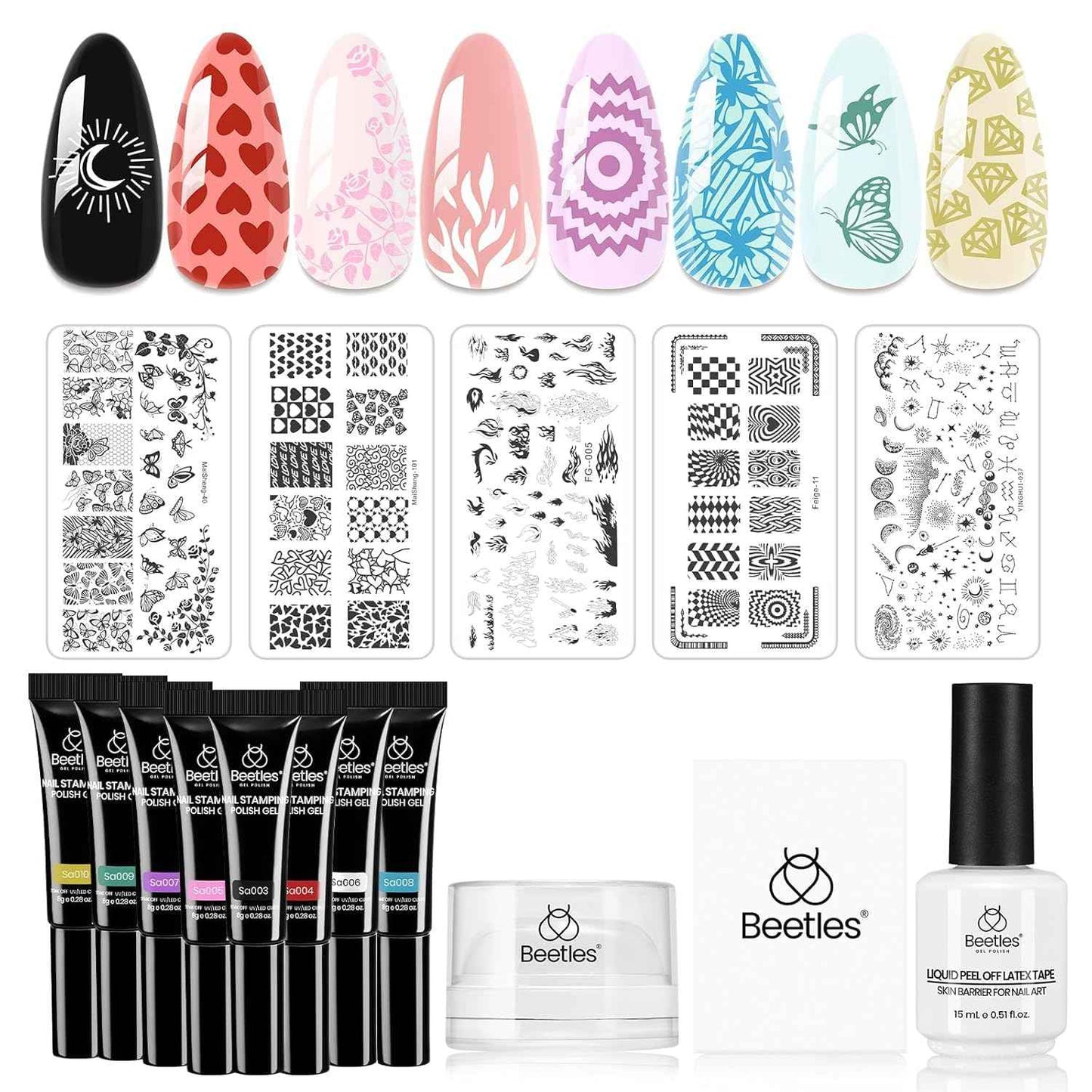 Beetles French Tip Nail Stamp Kit with Blooming Gel - Professional Nail Art Set