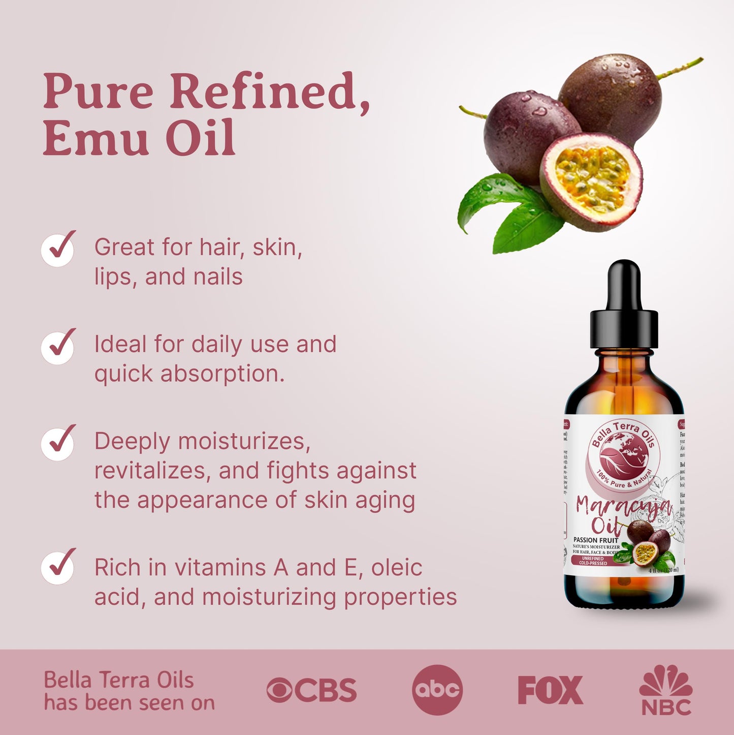 Bella Terra Oils - Maracuja (Passion Fruit) Oil 8 oz - A Symphony of B-Vitamins & Antioxidants, Immerse in the Luxury of Silky, Soft Skin