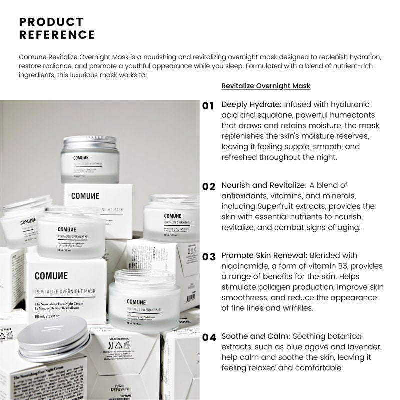COMUNE Revitalize Overnight Mask - Nourishing & Revitalizing Night Cream | Deep Hydration, Radiant Skin | Restoration & Anti-Aging | All Skin Types, 50 mL / 1.7 fl.oz