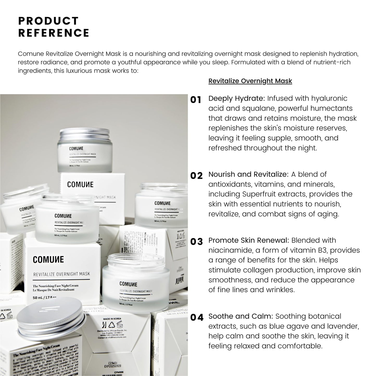 COMUNE Revitalize Overnight Mask - Nourishing & Revitalizing Night Cream | Deep Hydration, Radiant Skin | Restoration & Anti-Aging | All Skin Types, 50 mL / 1.7 fl.oz