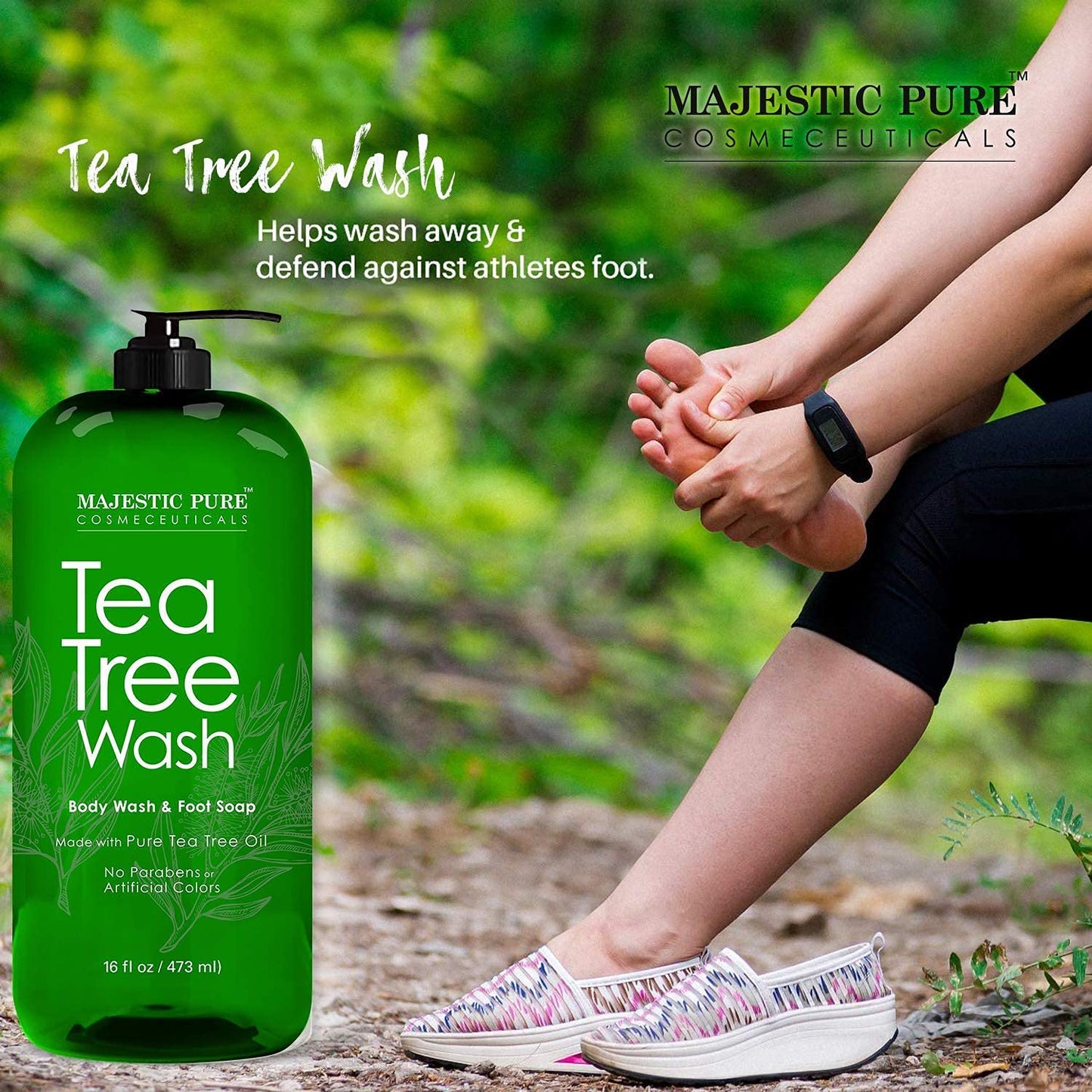MAJESTIC PURE Tea Tree Body Wash, Tea Tree Foot Cream, & Tree Tea Face Cream Bundle
