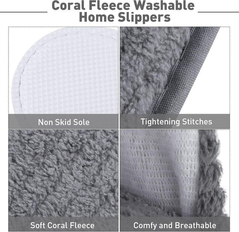 Elcoho Closed Toe Spa Slippers - 12 Pairs Reusable Coral Fleece for Home & Travel | Washable Indoor Footwear