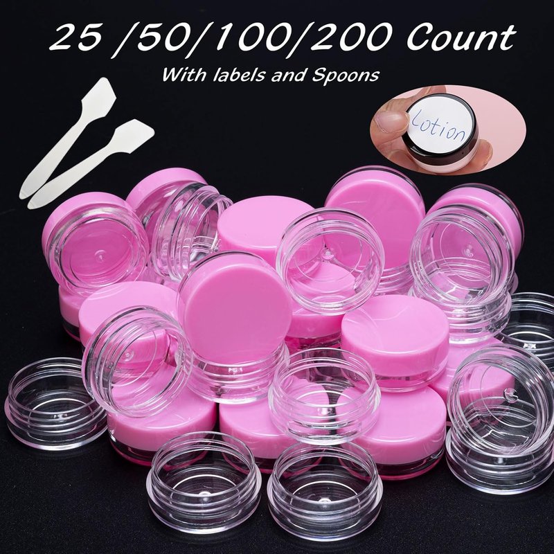 Clear Sample Containers - 200 Count 3g Lip Balm Jars with Lids & Mini Spoons | Includes 200 Labels