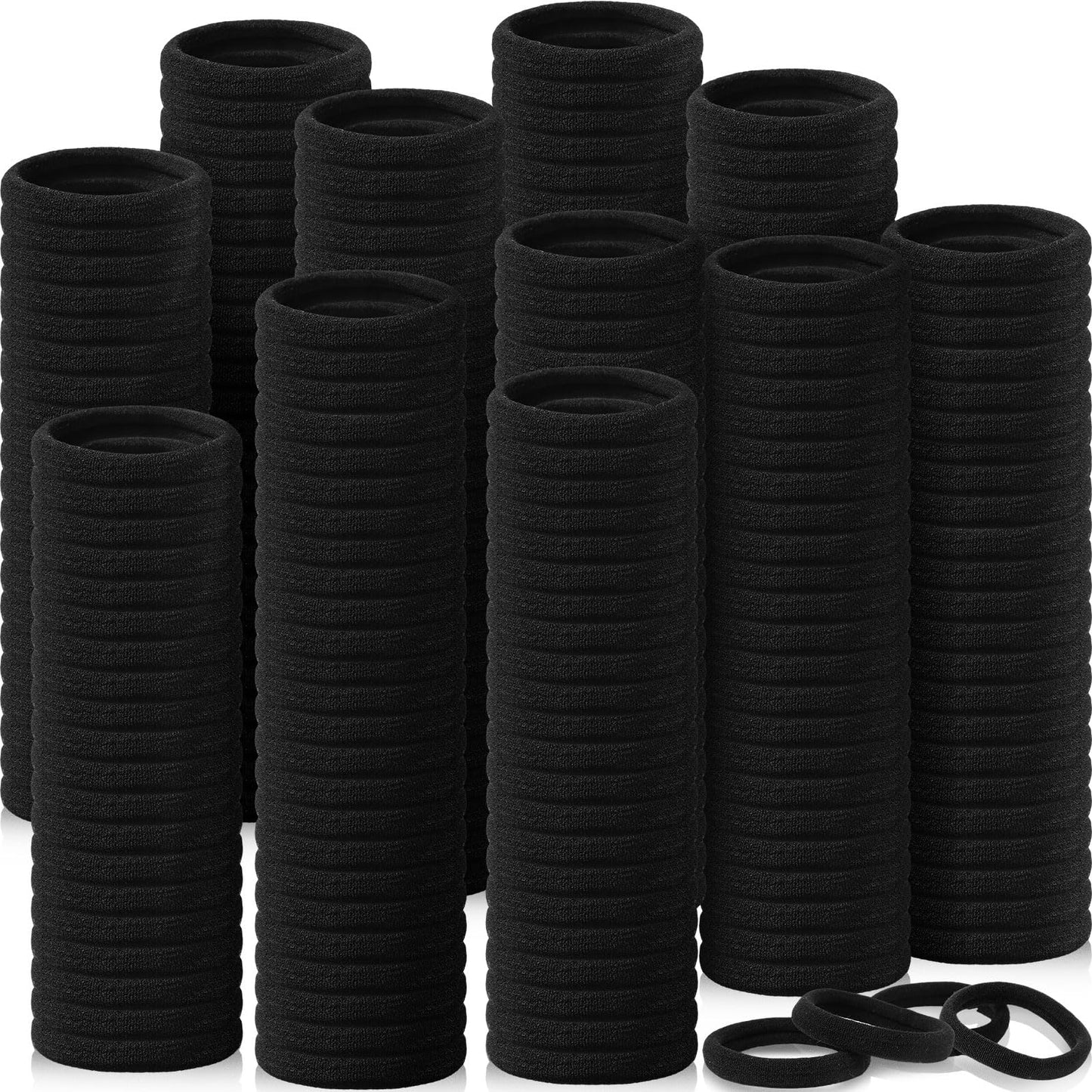 Chuangdi 750 Pcs Large Black Hair Ties Bulk Soft Elastics Hair Scrunchies Set Cotton Seamless Ponytail Holders for Women Thin Thick Curly Wavy Hairs