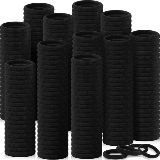 Chuangdi 750 Pcs Large Black Hair Ties Bulk Soft Elastics Hair Scrunchies Set Cotton Seamless Ponytail Holders for Women Thin Thick Curly Wavy Hairs