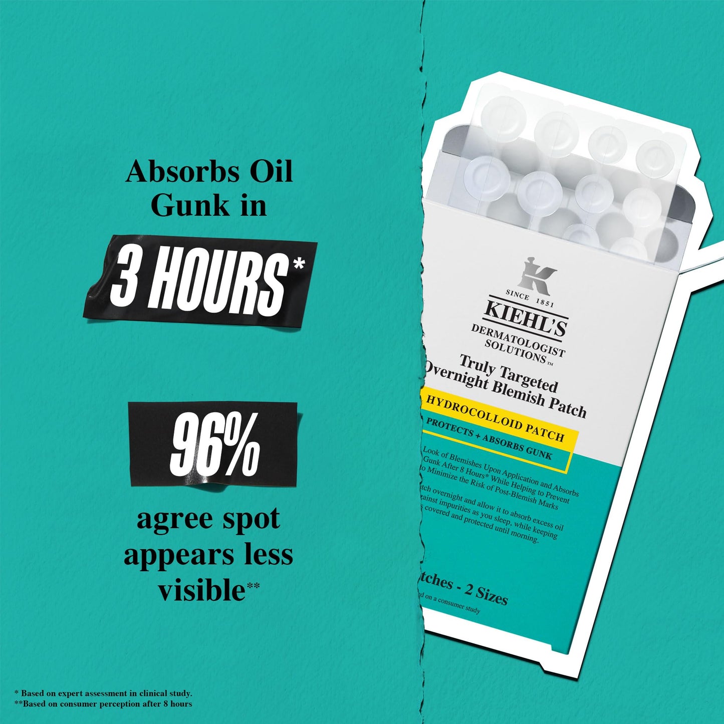 Kiehl's Overnight Pimple Patches - Truly Targeted Invisible Hydrocolloid Blemish Patch, Spot Stickers Absorb Oil and Gunk, Acne Treatment for Shrinking Whiteheads, Blackheads, and Zits (22 Count)