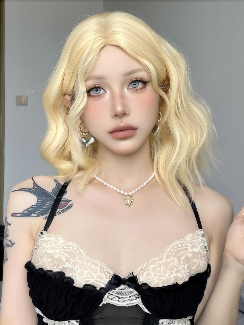 Aadesso Golden Blonde Long Wavy Wig 65cm Center Part Daily Synthetic Hair for Women East Asian Fashion K-pop Style Soft Waves Heat Resistant wig cap (25.6 Inch)