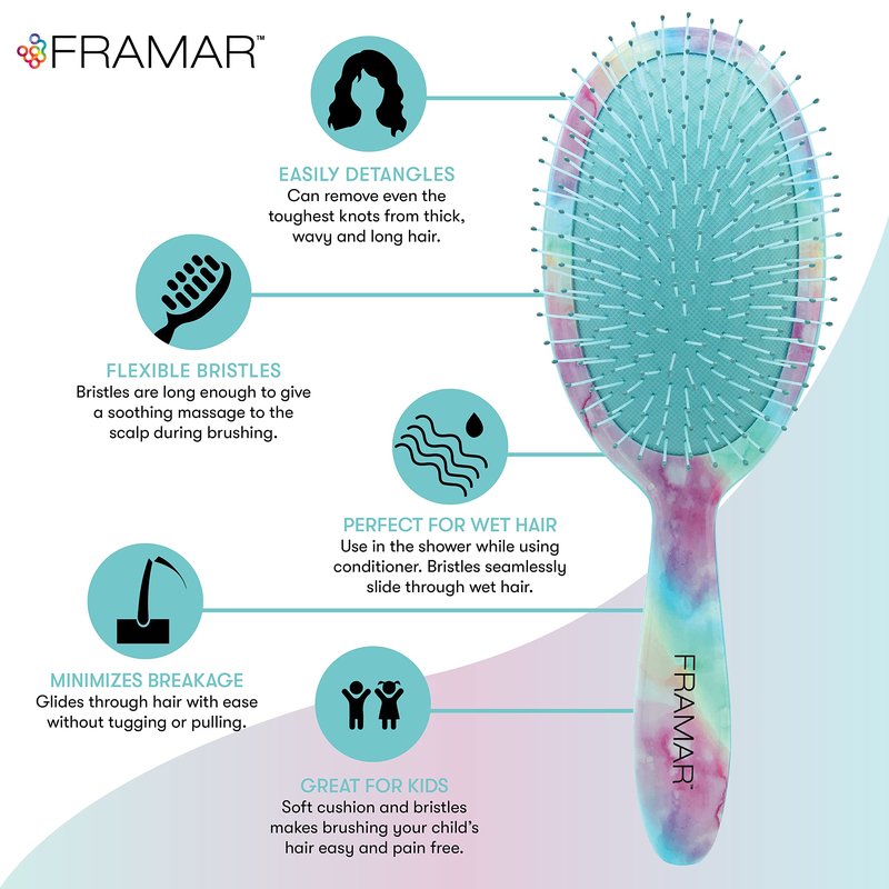 FRAMAR Purple Hair Brush Detangler, Detangling Hairbrush For Women, Wet Hair Brush For Girls, Hair Detangler Brush, Wet Hairbrush, Hairbrushes, Reduces Frizz – Tie Dye