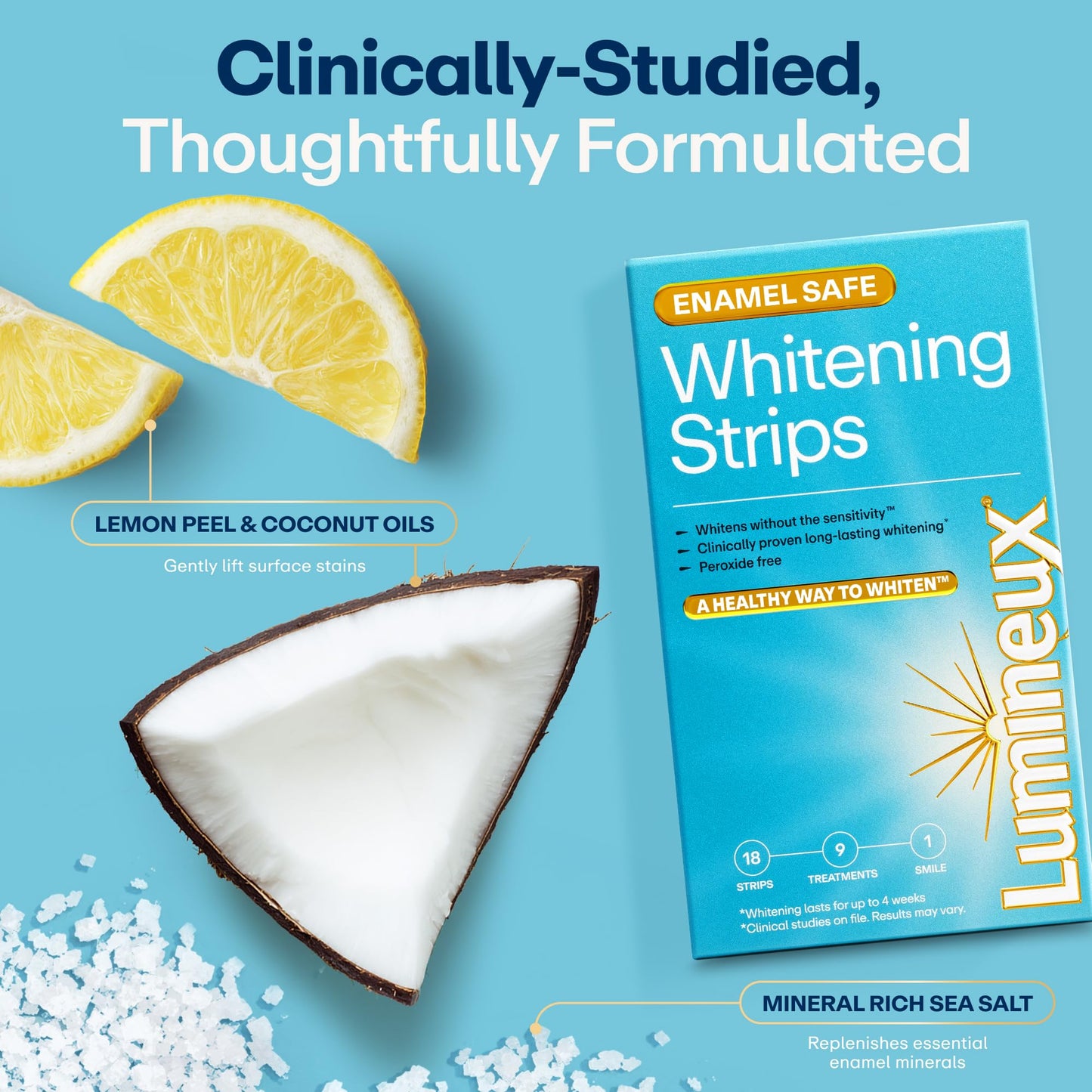 Lumineux Teeth Whitening Strips, Peroxide Free, 9 Treatments (1 Month)