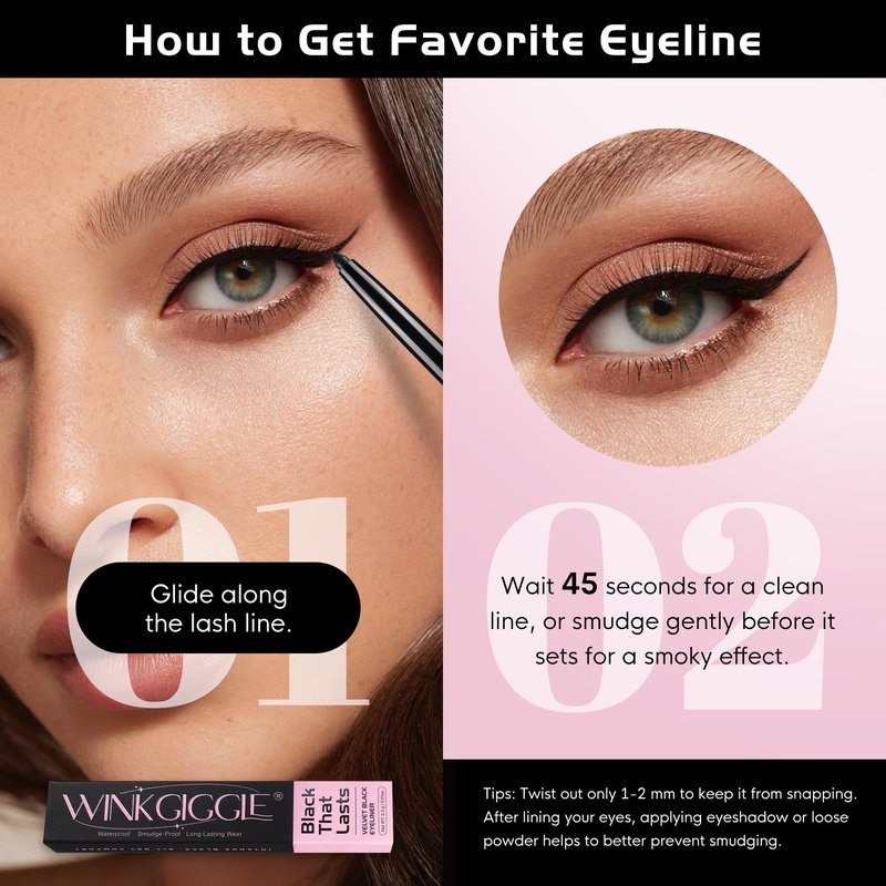 WINKGIGGLE Black Eyeliner No Budge Retractable Eye Liner, Creamy Pigmented & Waterproof Creates Bold & Defined Lines Vegan & Cruelty-Free Easy to Apply （Black）