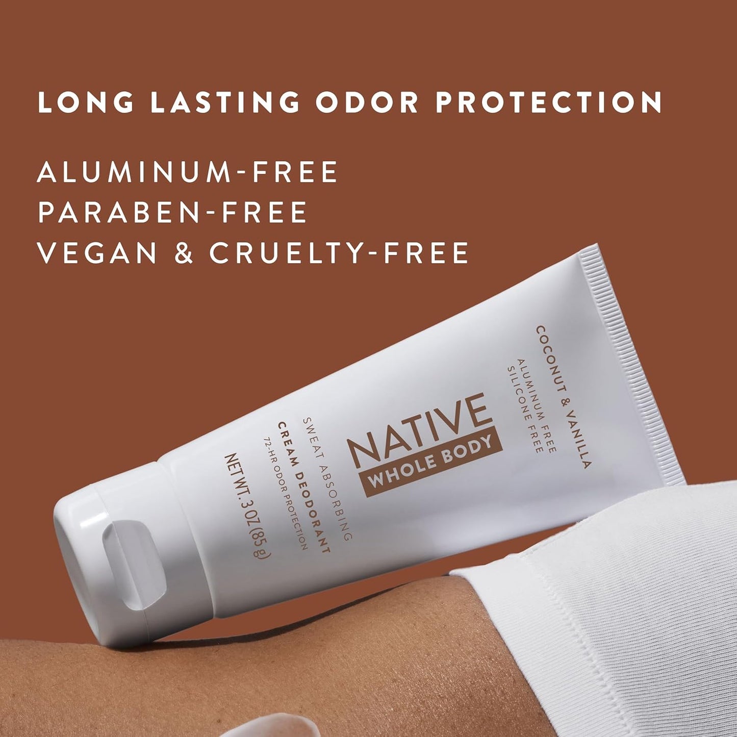 Native Whole Body Deodorant Cream - Aluminum-Free Coconut & Vanilla | 72-Hour Odor Protection with Shea Butter