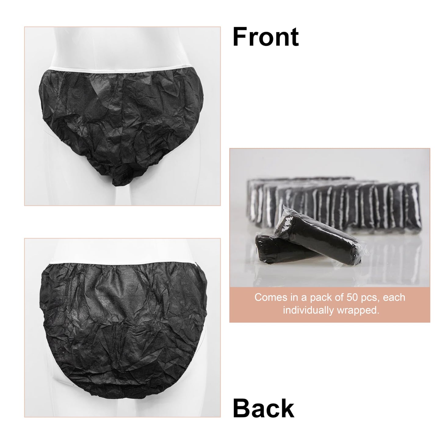 Elitzia Disposable Underwear for Salon SPA Travel 50 Pcs Black L