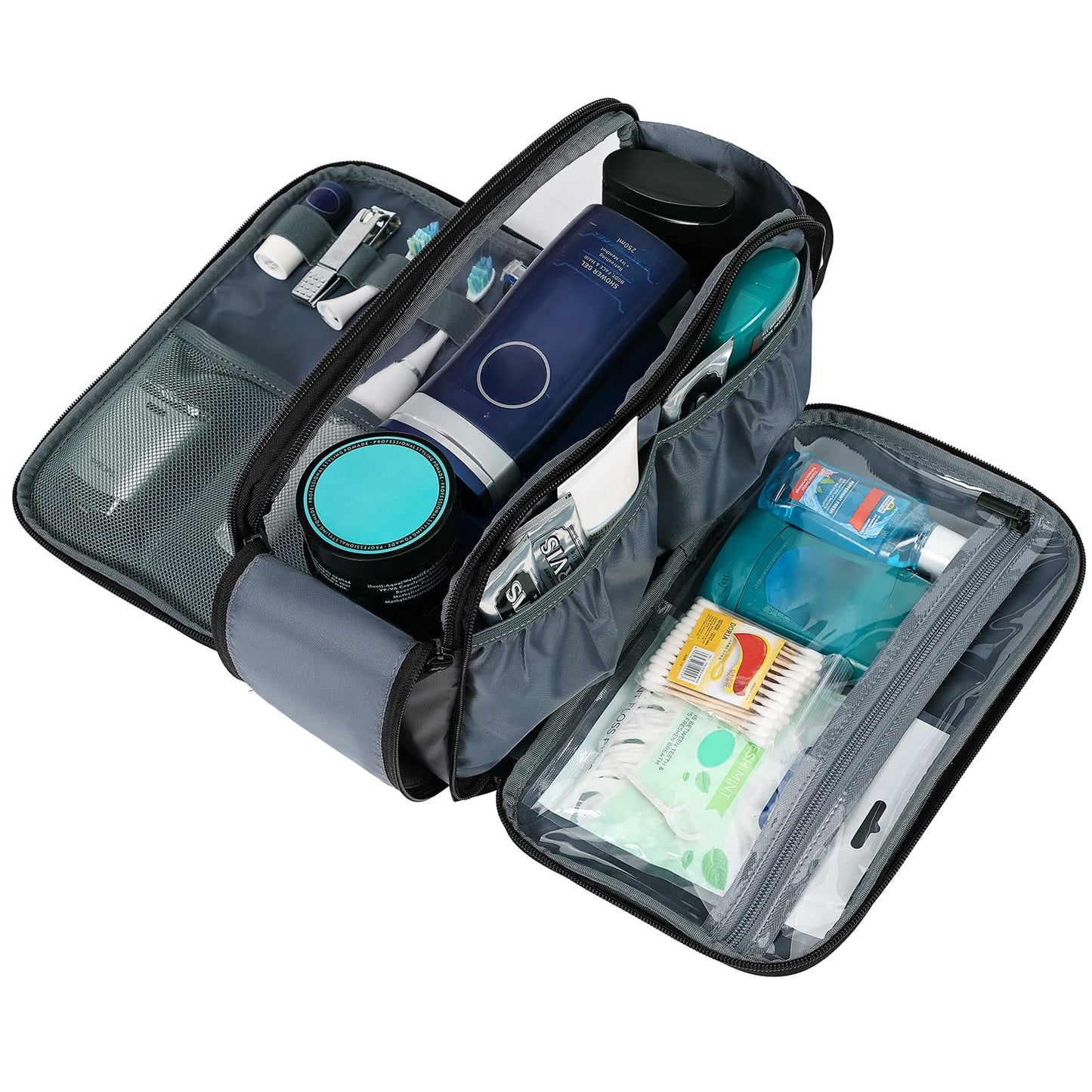 ZEEMO Travel Toiletry Bag for Men, Large Water-Resistant Double-Sided Full-Open Dopp Kit, Versatile Organizer for Shower and Hygiene Accessories, Bathroom Essentials, Cosmetics, Grey