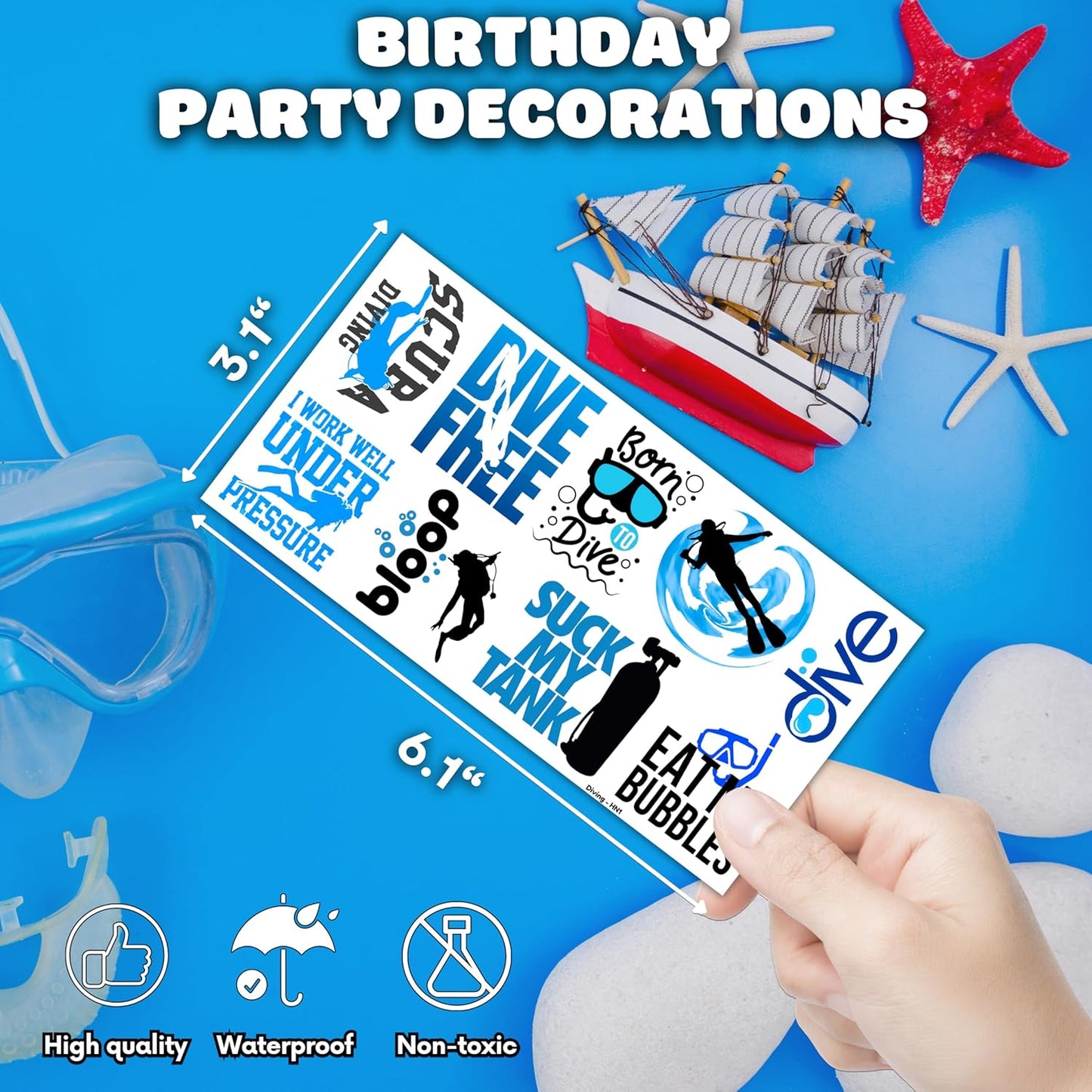 Cool Scuba Diving Temporary Tattoos - 96PCS Ocean-Themed Stickers for Summer Beach Parties | Fun Gifts for Kids