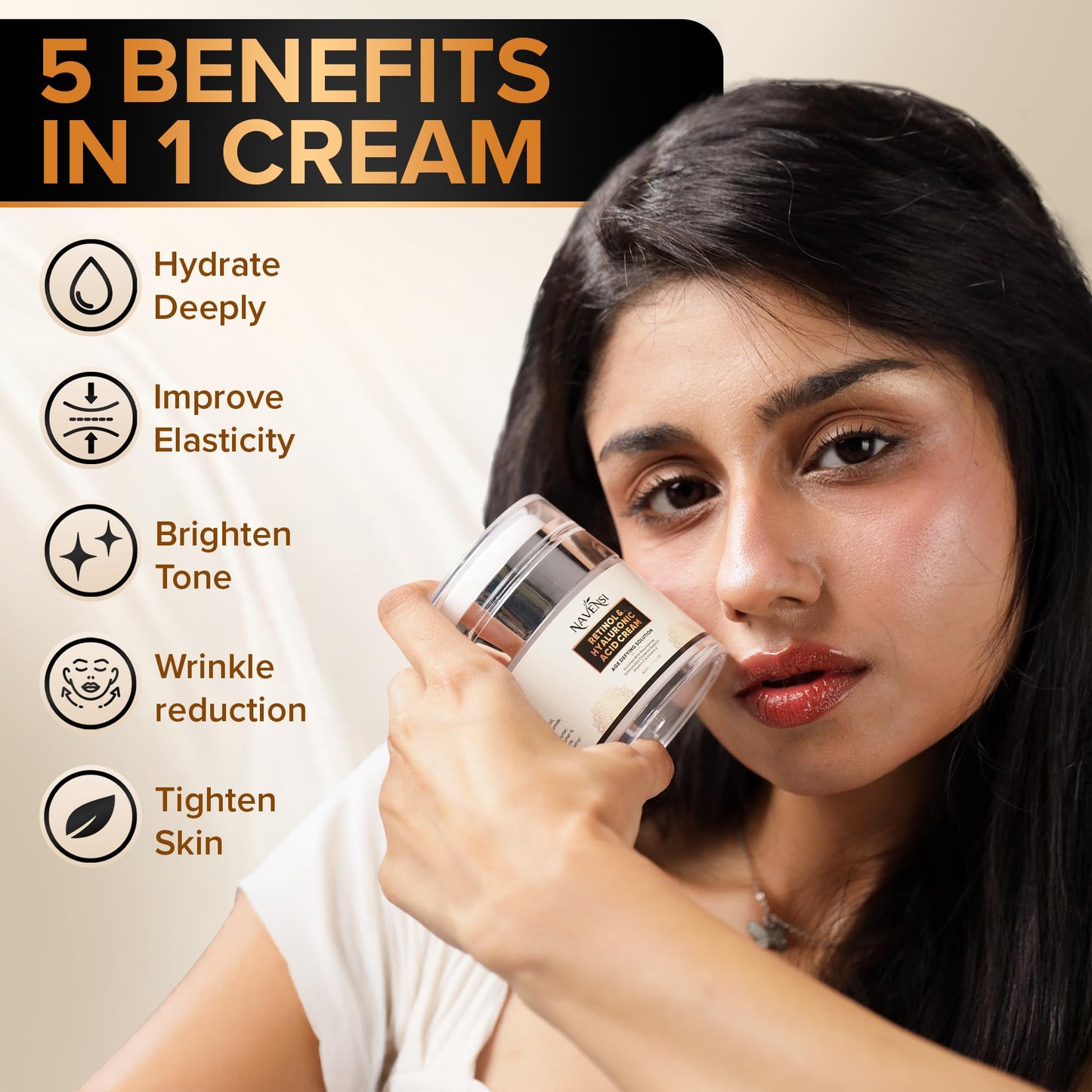 Navensi Retinol Face Cream 50ml | Anti Aging Moisturizer With Vitamin C, Hyaluronic Acid & Collagen | Reduces Wrinkles, Fine Lines & Dark Spots | Deep Hydrating & Firming Night Cream